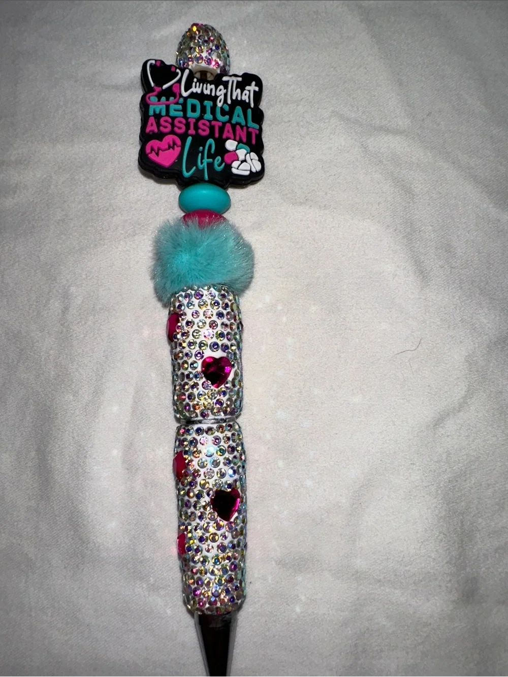 Medical Assistant Life Bling Pen with Turquoise Puff